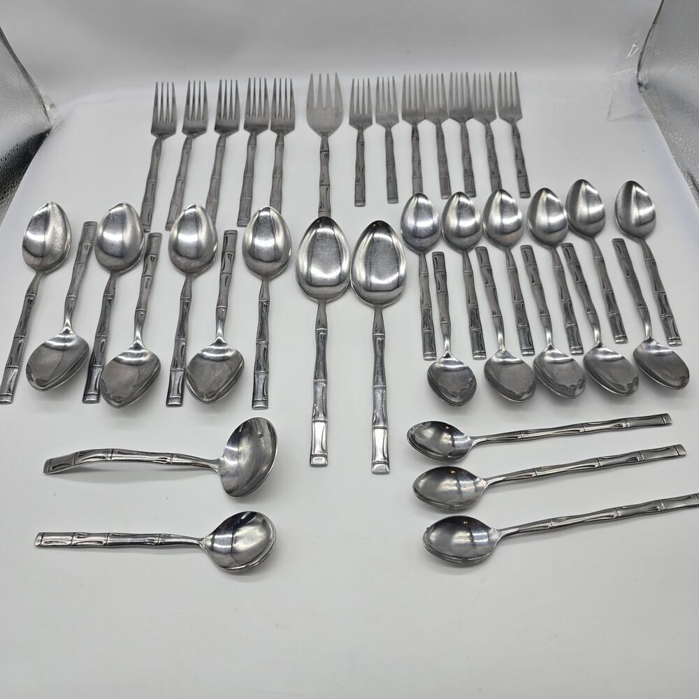 VTG Reed & Barton Rebacraft Stainless Steel Bamboo Handle Flatware 38 Pcs Japan